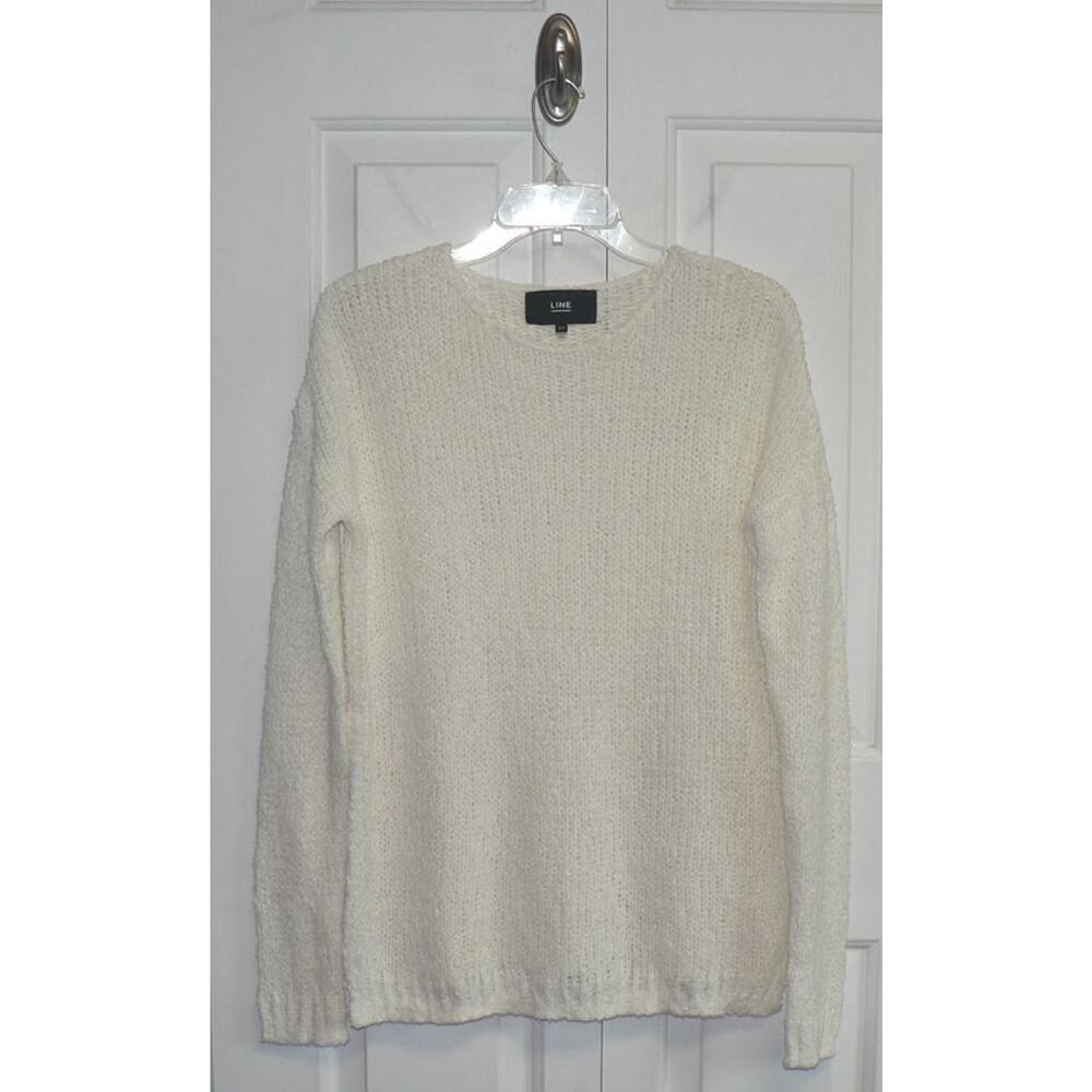 Line Women's Round‎ Neck Open Knit Vented Sides Sweater in Ivory Small MSRP $89